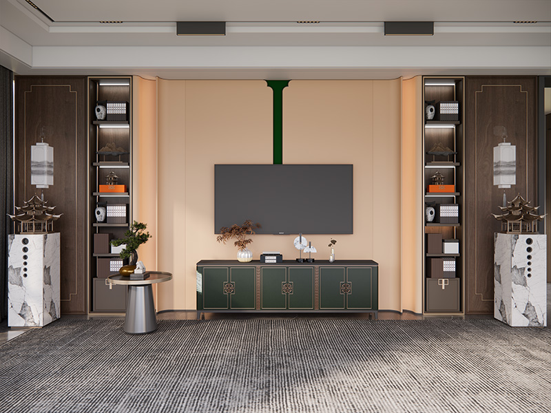 新中式电视背景墙 客厅背景墙 电视柜SU模型 