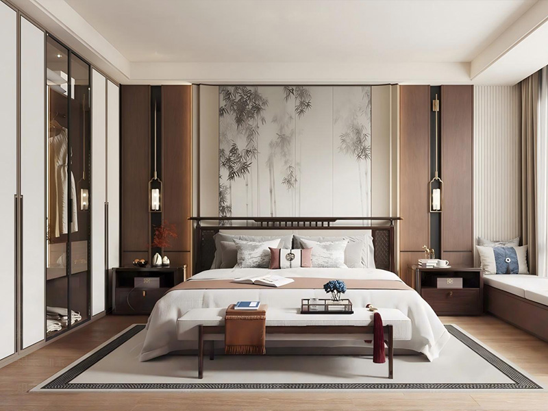 新中式卧室 地柜卧室 新中式衣柜 无主灯卧室 中式卧室 主卧SU模型