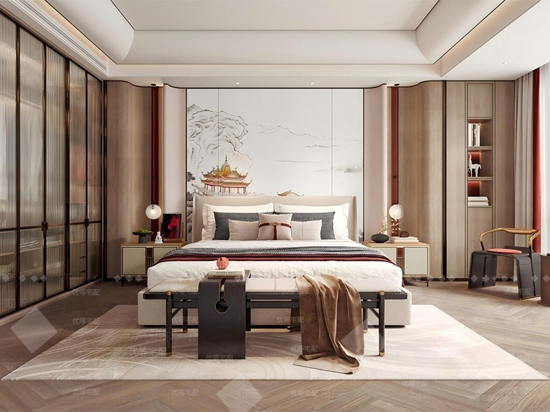新中式卧室 双人床 凳 床头柜 ...02