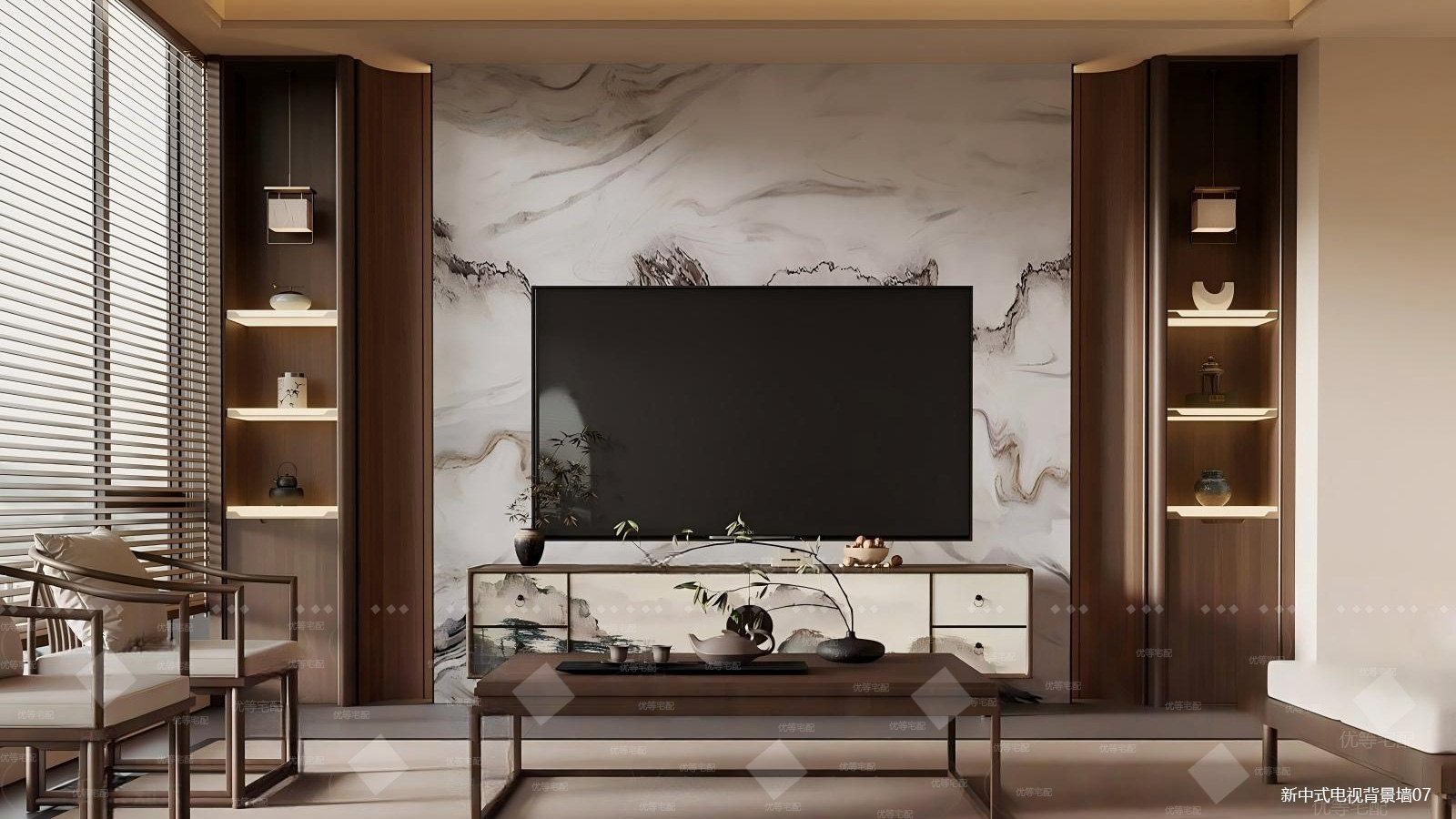 新中式电视背景墙07