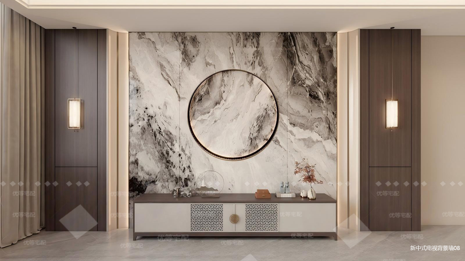 新中式电视背景墙08