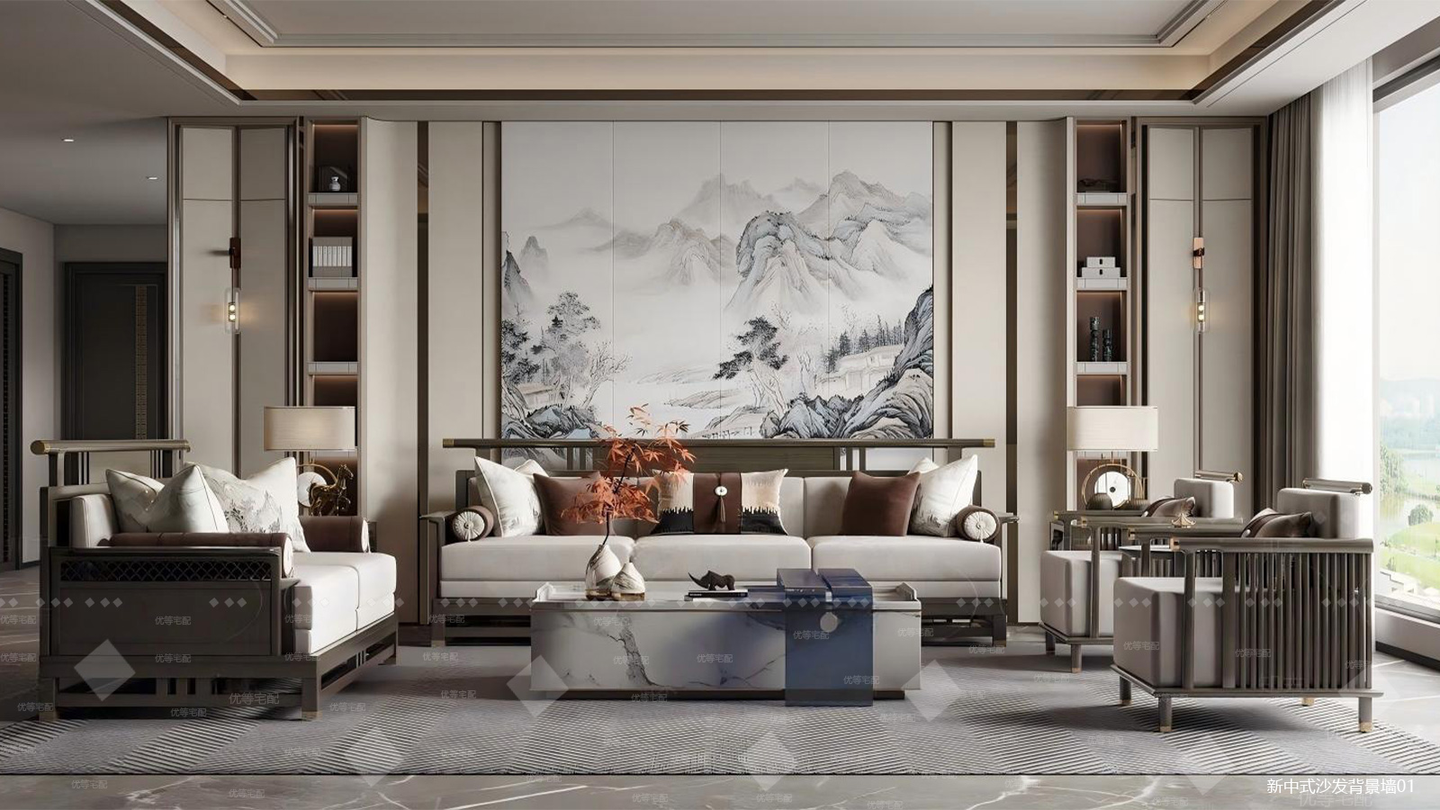 新中式沙发背景墙01
