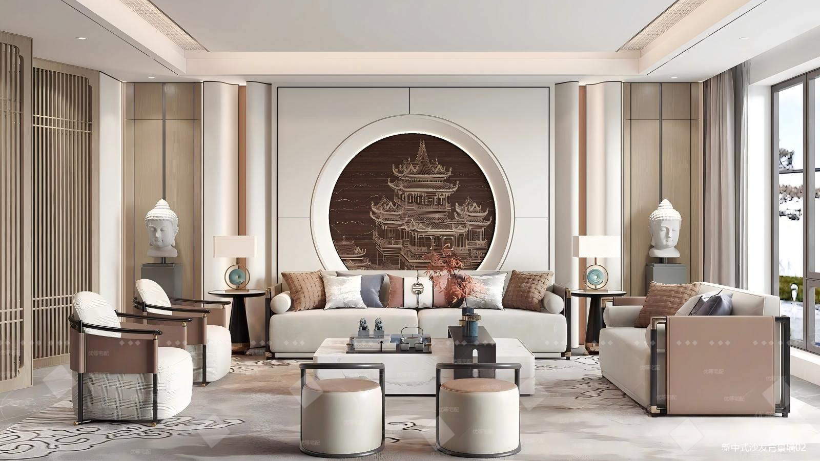 新中式沙发背景墙02