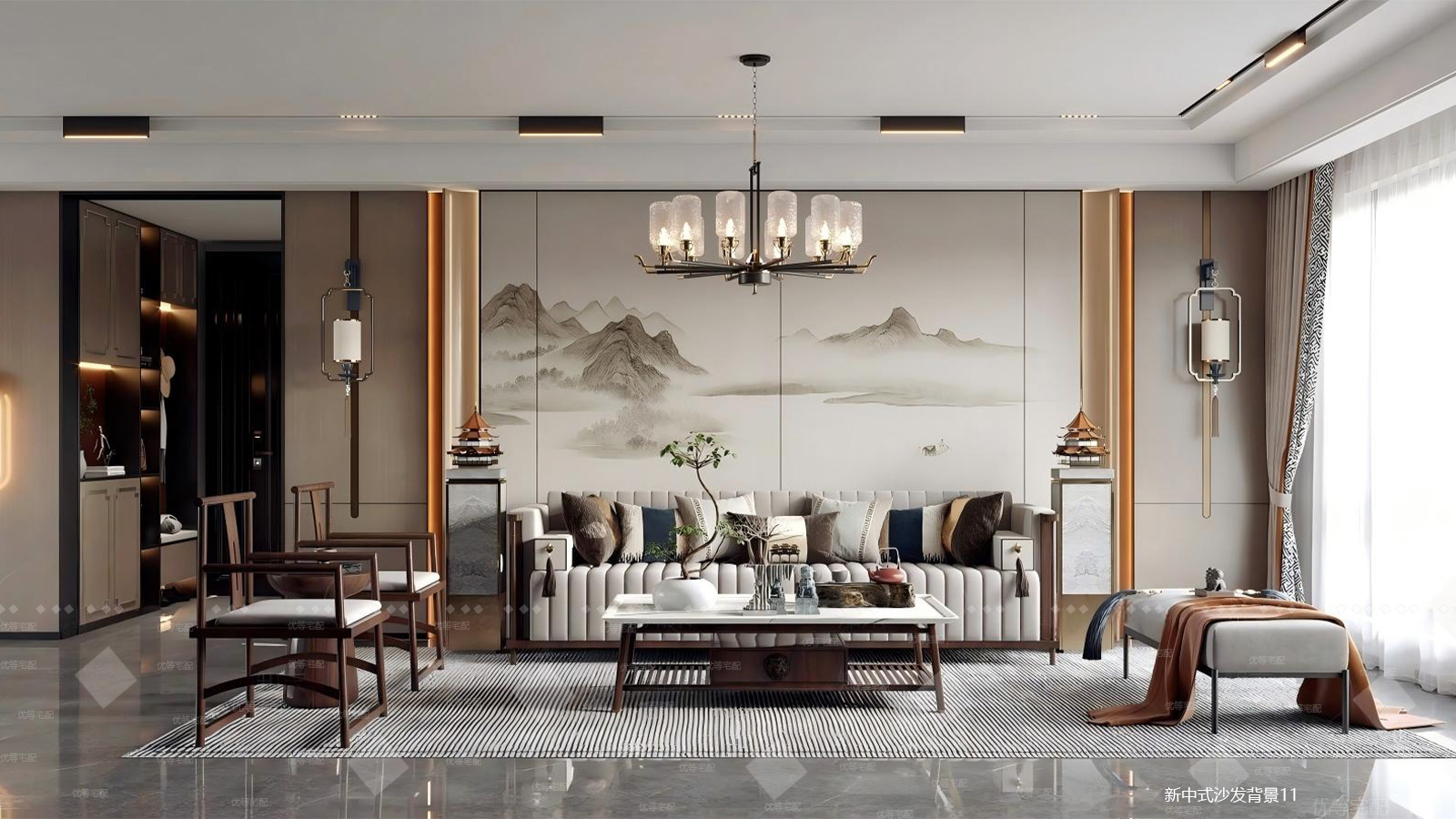 新中式沙发背景墙11