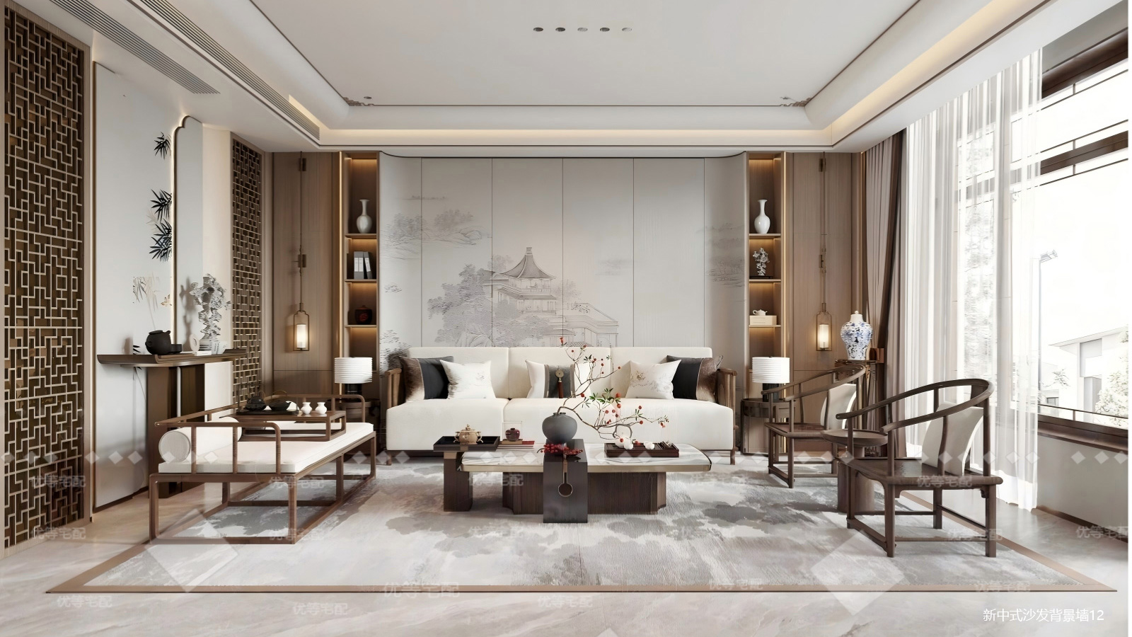 新中式沙发背景墙12